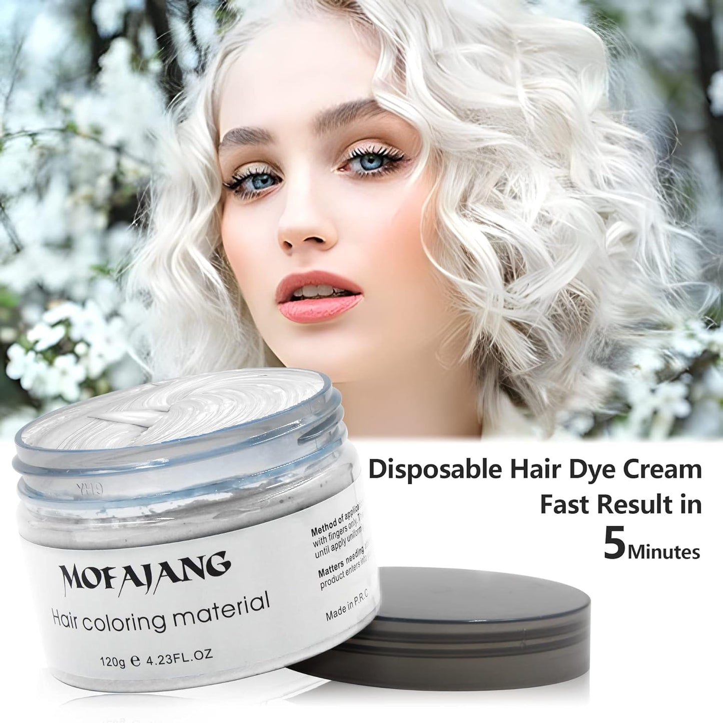 White Hair Color Wax - 4.23 oz Natural Hair Styling Pomade for Cosplay & Parties | Ash Color