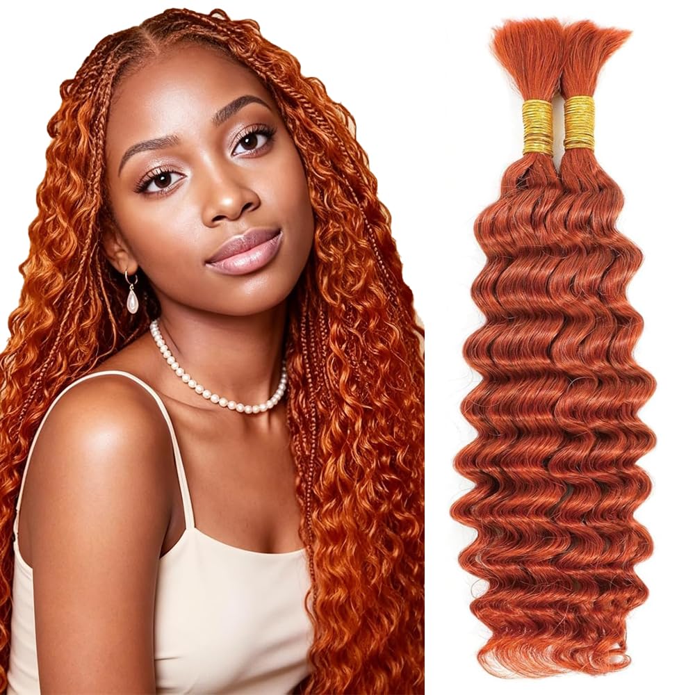 DiexrLamx Curly Braiding Hair 16 16 Inch 2 Bundles 100g Ginger Deep Water Wave Bulk Hair for Boho Braids No Weft #350 Braiding Hair for Women