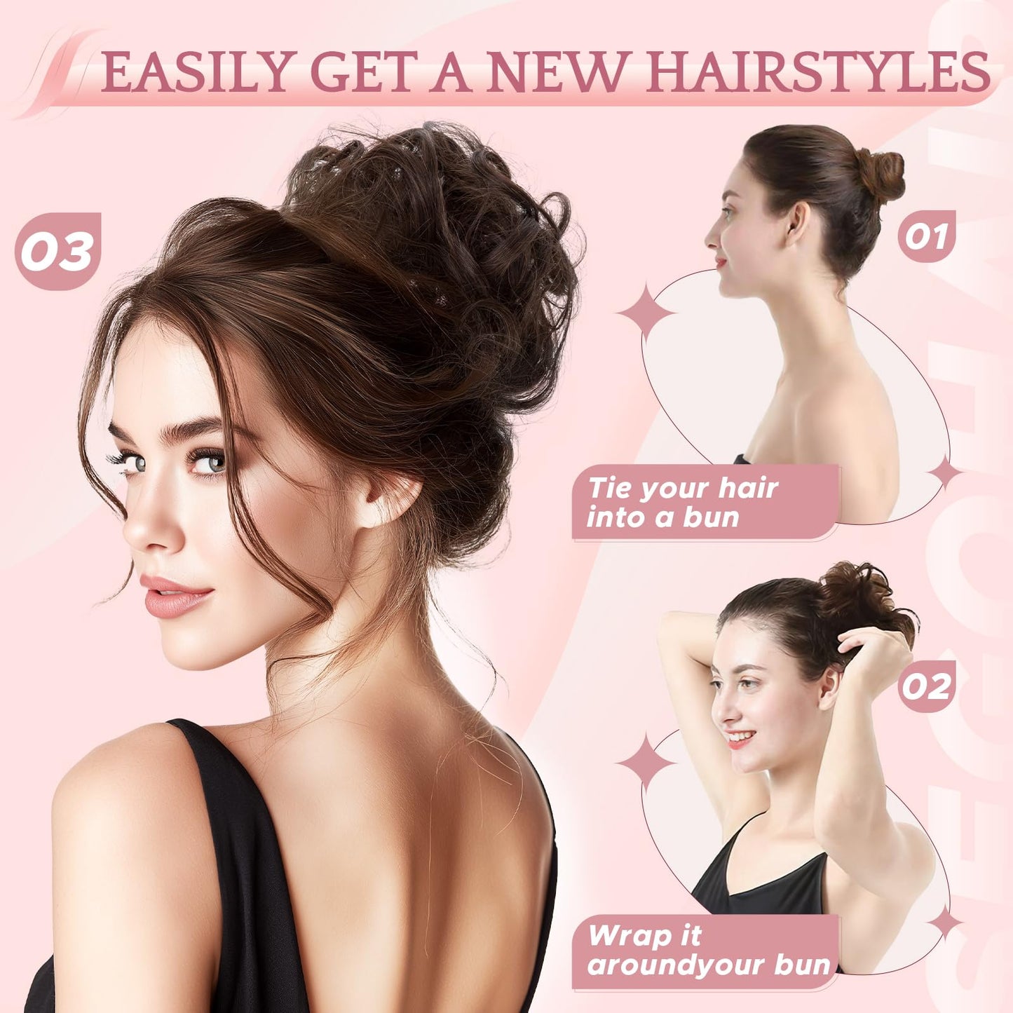 SEGO Pro Messy Bun Hair Piece Human Hair Wavy Curly Messy Bun Scrunchie Updo Hairpieces Donut Chignon Ponytail Extensions for Women Girls 1B Natural Black