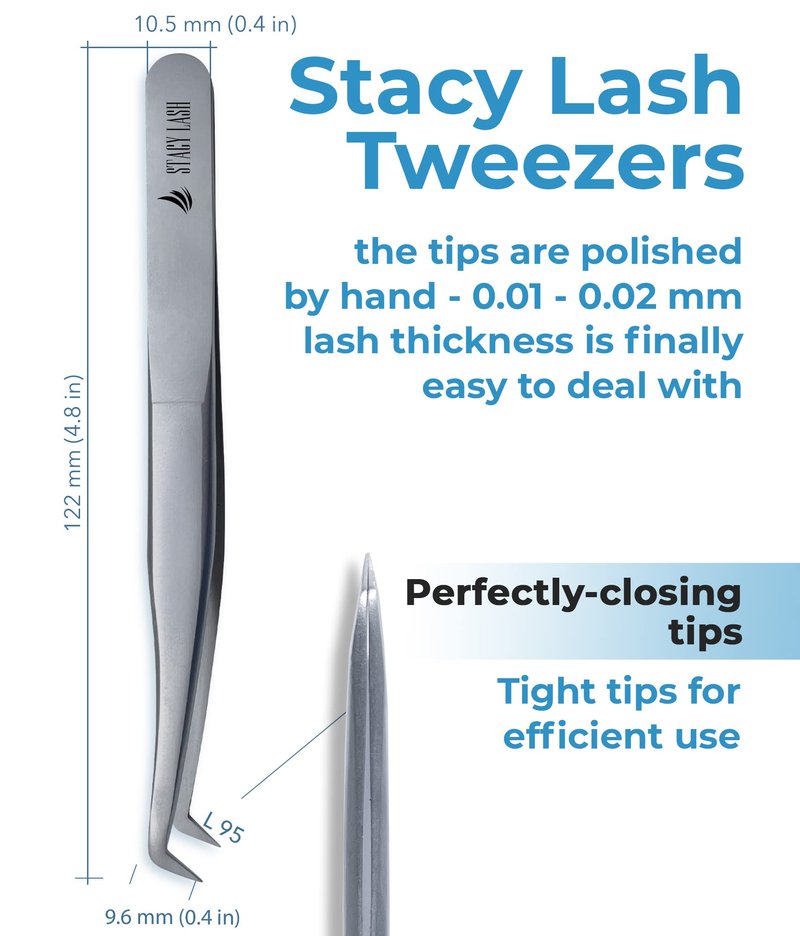 Stacy Lash STL-9 Eyelash Extension Tweezers/Precision Tool for Volume Extensions & False Lashes Application & Premade Fans/Curved Tweezer Tip/Beauty Accessories/Eyelashes Supplies