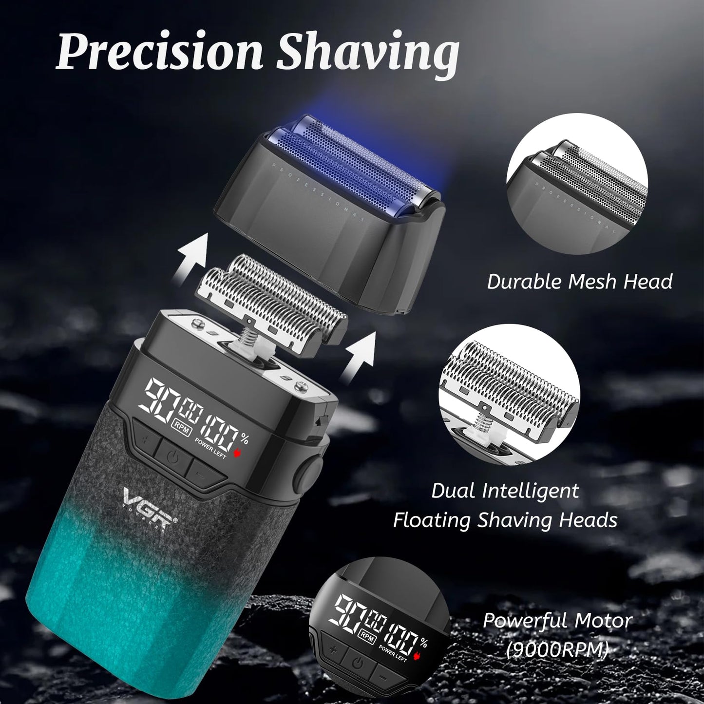 VGR 640S3 Professional 3 in 1 Hair Cutting Kit, 9000RPM Hair Clippers for Men Professional Hair Trimmer & Foil Shavers Set, Cordless Mens Barber Combo for Home, for Him(Green)