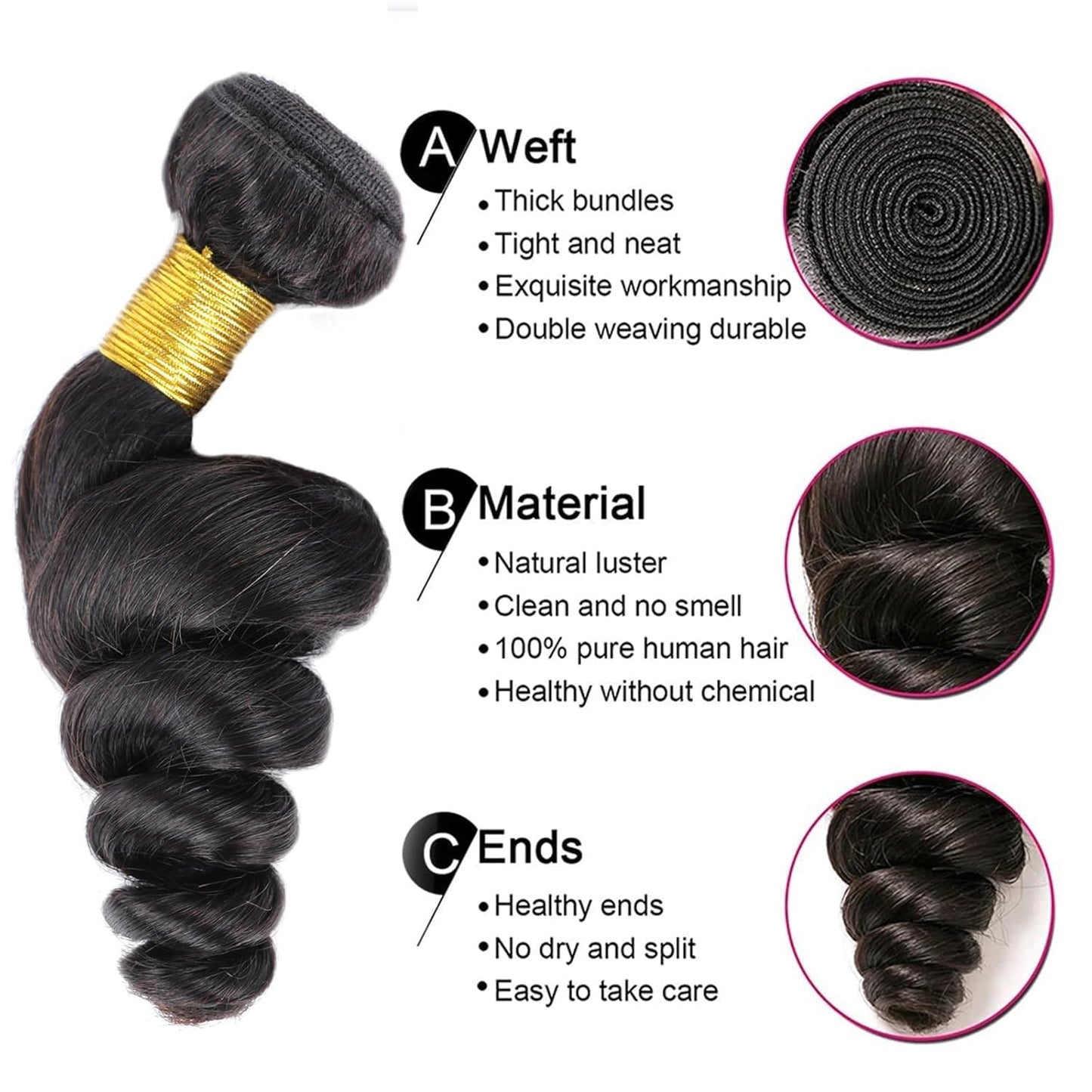 #1B Loose Wave Bundles #1B Natural Black Loose Wave Bundles Human Hair Unprocessed Virgin Human Hair Bundle 16 18 20 Inch 150g
