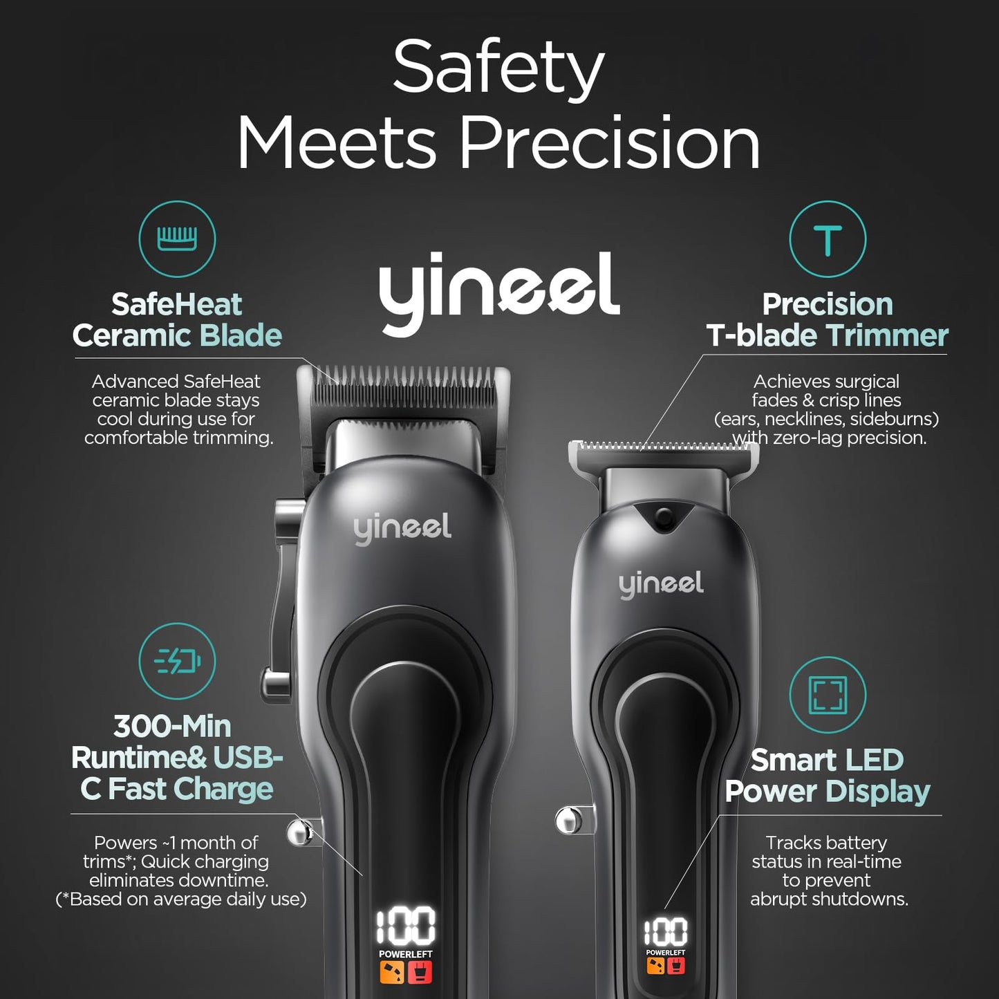 Yineel Hair Clippers for Men, Professional Cordless Clippers & Trimmer Set, Super Quiet, Clippers for Hair Cutting Kit with LED Display, Gift for Men Women Barber Kid