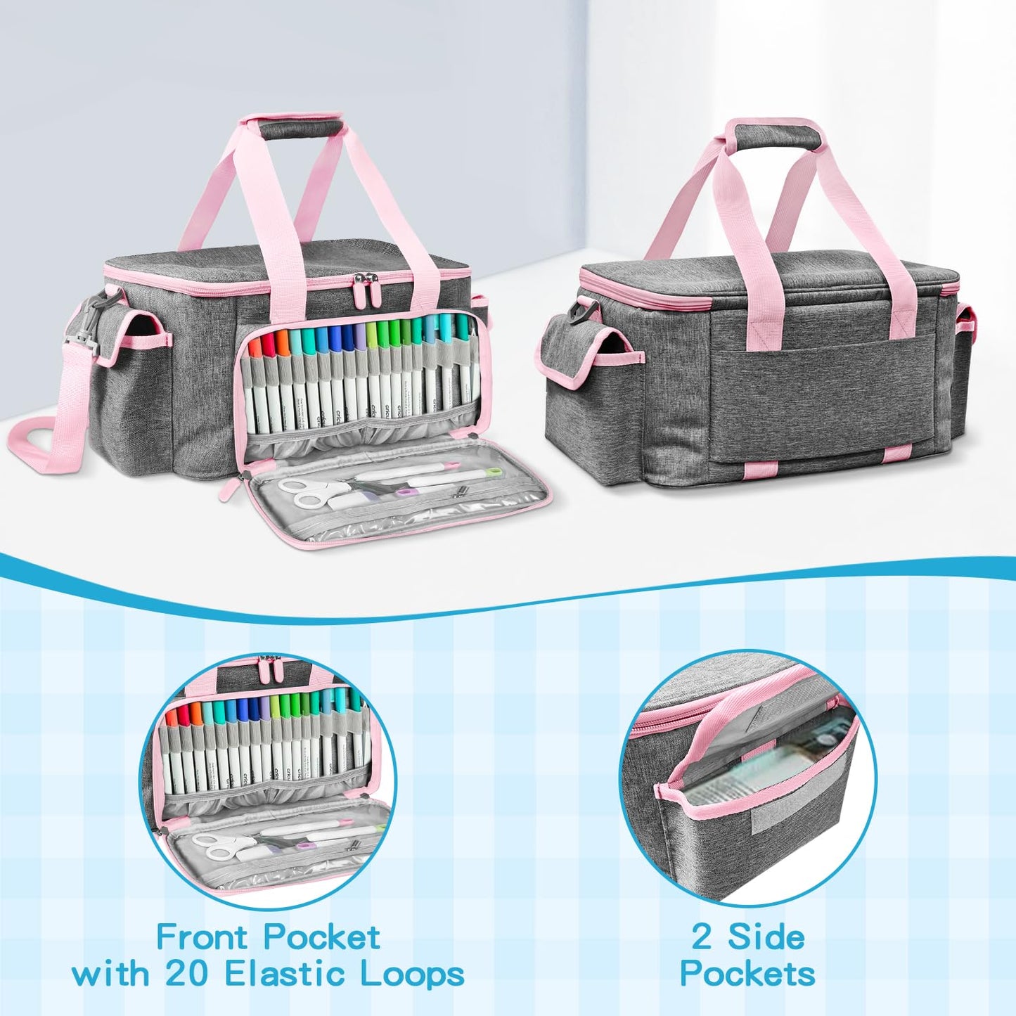 BOHEMIABY Cricutt Joy Carrying Case, Convenient Travel Organizer with Dividers for Cricutt Joy Xtra Accessories and Various Supplies, Cricutt Joy Case Bag, Sturdy Oxford Fabric (pink)