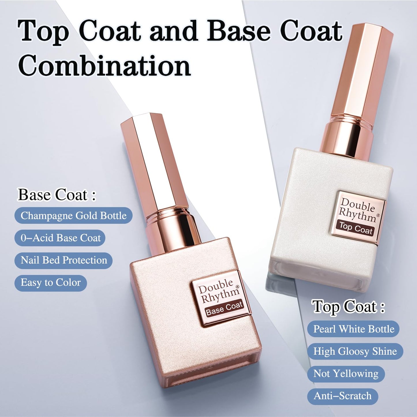 15ML No Wipe Gel Top Coat & Base Coat Set - Clear Glossy Finish | 2 Pcs