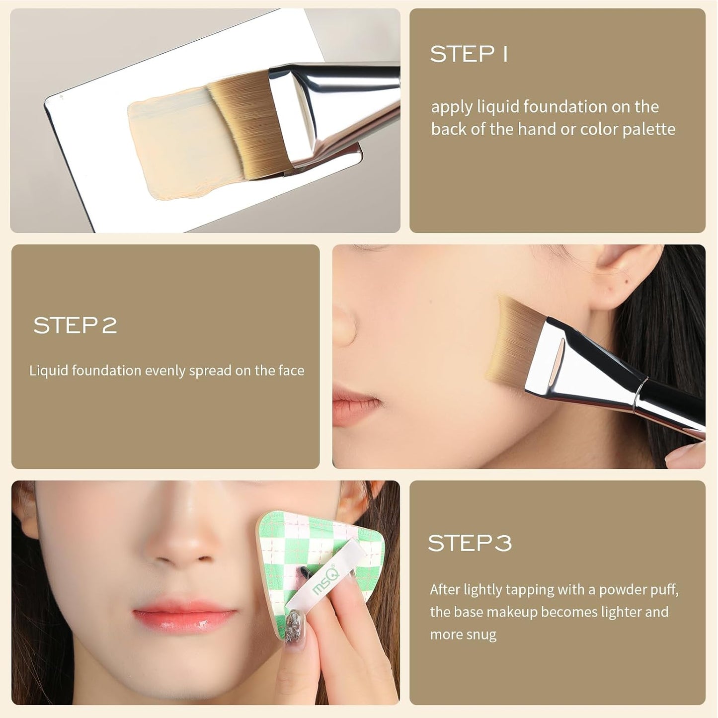 MSQ Foundation Brush - Angled Makeup Brush for Liquid Foundation & Cream Blending | Ultra Thin Design