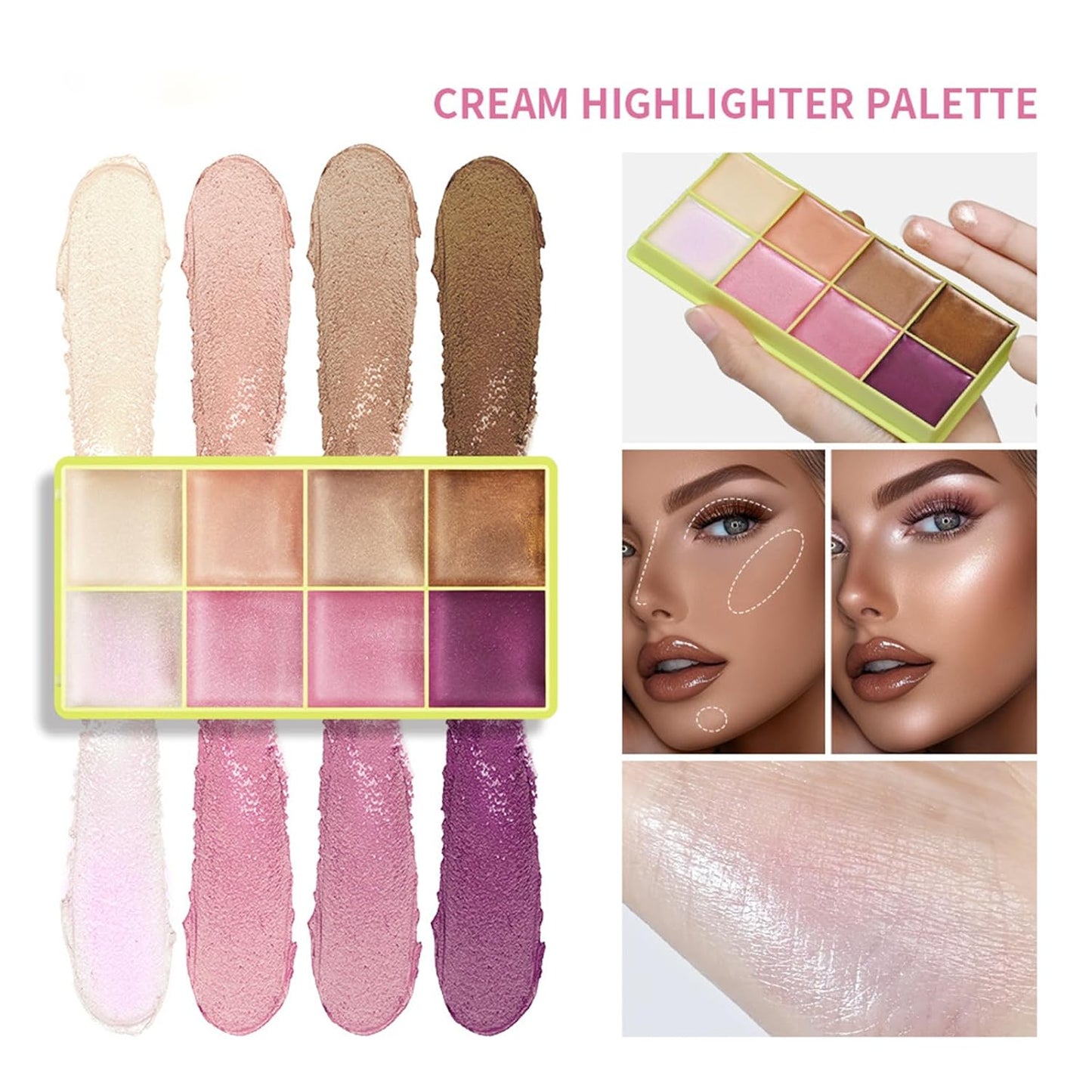 8-Color Cream Highlighter Palette - Lightweight & Waterproof for Mature Skin | Luminous Glow Makeup