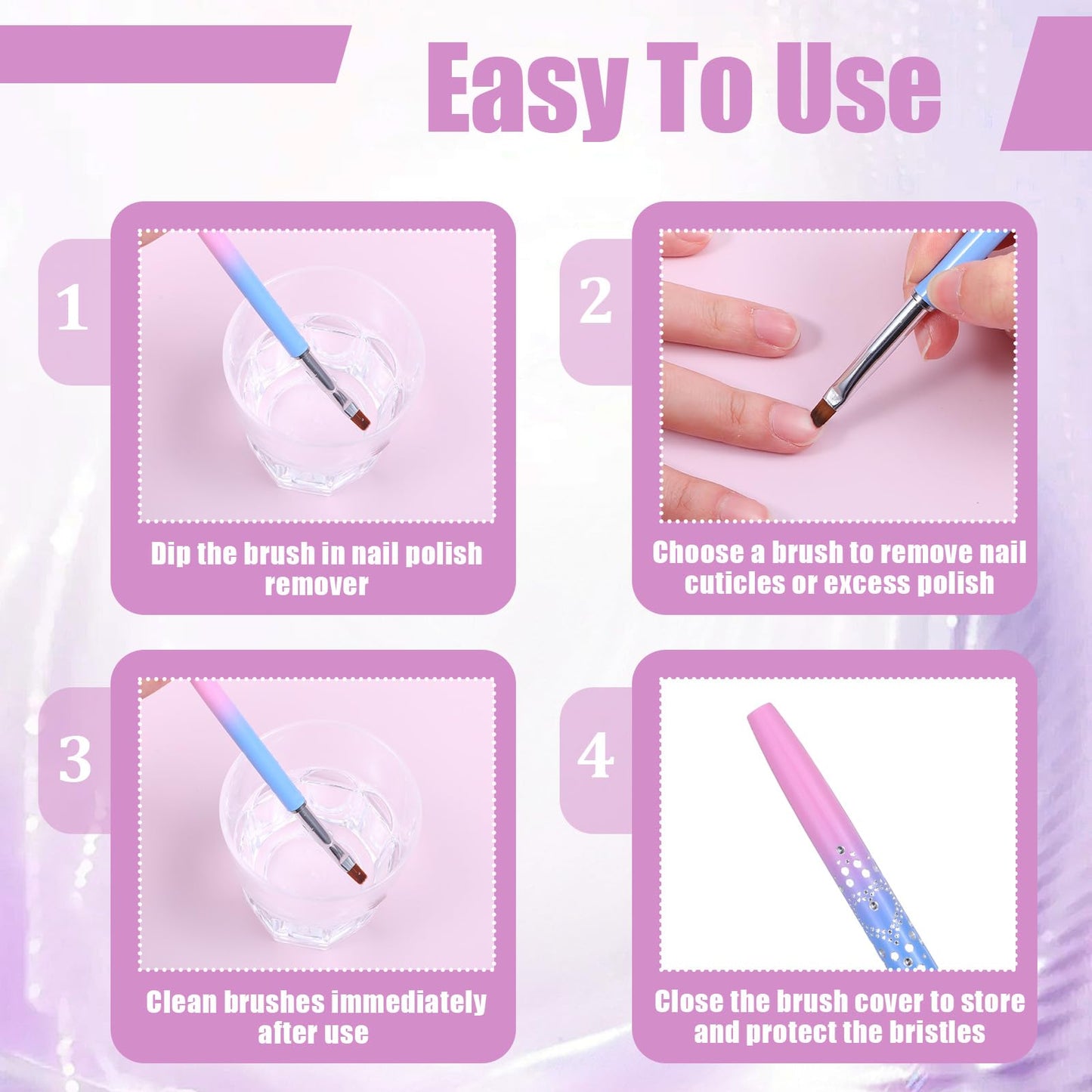 HJZHII 7Pcs Nail Art Clean Up Brushes, Flat/Oval/Fine Angled Gel Nail Brushes For Nail Art Design Painting DIY and Polish Mistake Cleaning