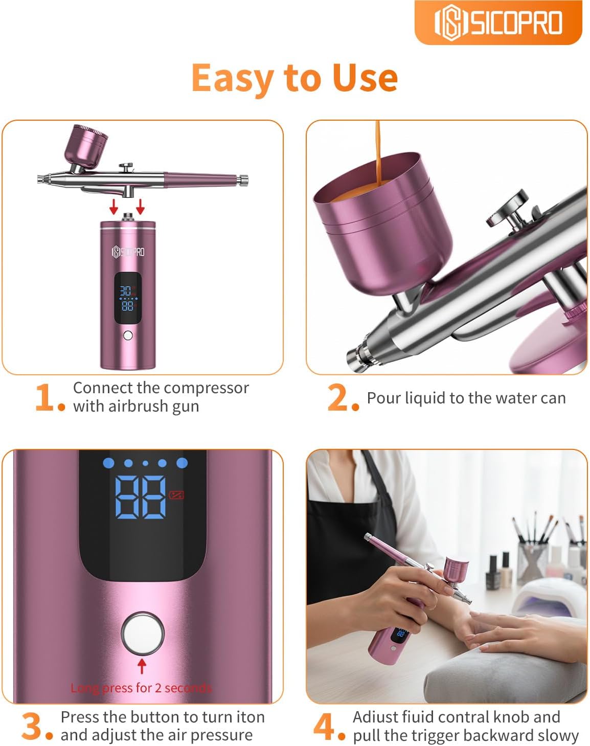 Cordless Airbrush Kit - Versatile Airbrush for Nails, Models, Cakes & More | Pink