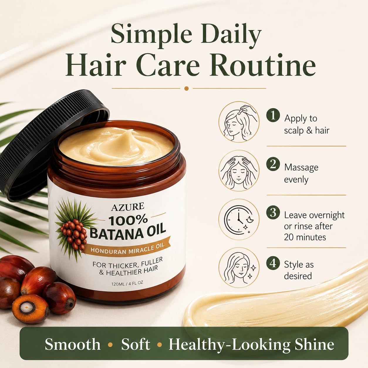 Azure Batana Oil for Hair Growth - Deep Moisture Treatment for Dry, Damaged Hair | 4 Fl Oz
