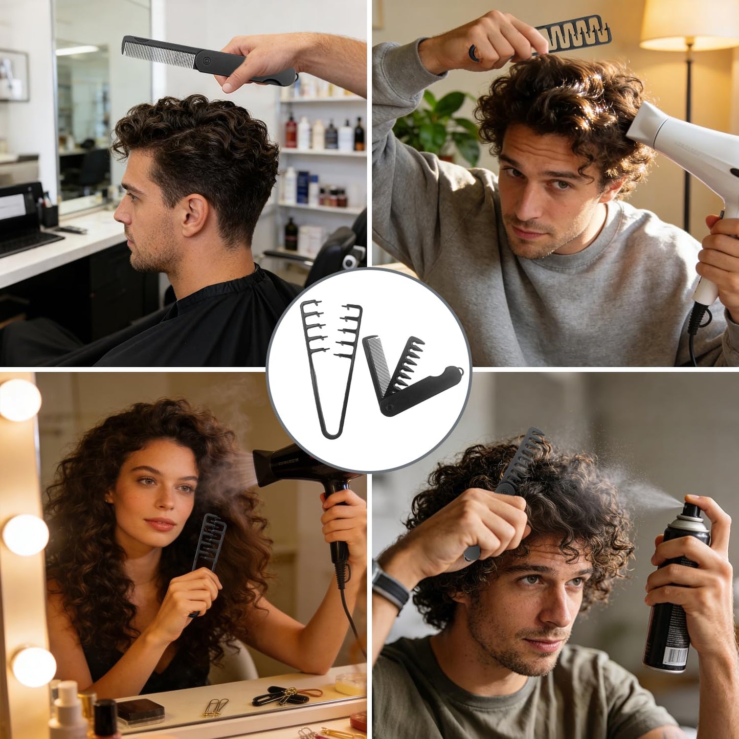 Texture Comb Men, 4 PCS Wide-Tooth Volumizing Combs, Create Fluffy Texture & Clean Part Hairstyles, Made of Durable ABS Plastic