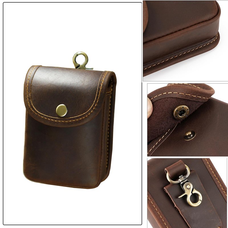 aolaso Holster Pouch, Durable Leather EDC Waist Bag for Coins, Car Keys, Headphones-Leather Double Deck Playing Card Case Fits Poker and Bridge Size Cards,
