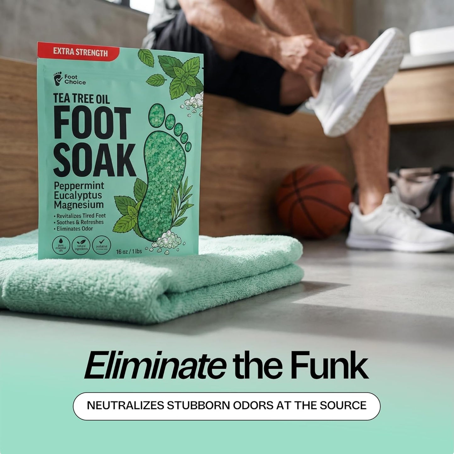 Tea Tree Oil Foot Soak - Epsom Salt for Toenail Repair & Odor Elimination | 16 oz, Made in USA