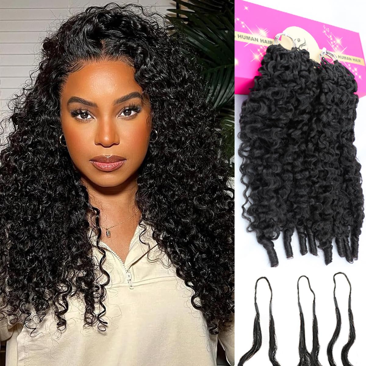 Human Crochet Hair for Black Women - 20 Inch Burmese Curly Pre-Looped | Natural Black, Reusable Bundles