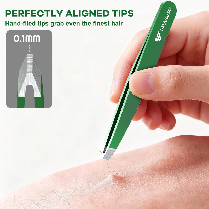 VANWIN Tweezers Set, 4 Pack Professional Stainless Steel Precision Tweezers with Slant, Pointed, Flat & Angled Tips for Eyebrow, Facial Hair, Ingrown Hair, Splinter & Blackhead Removal for Women & Men