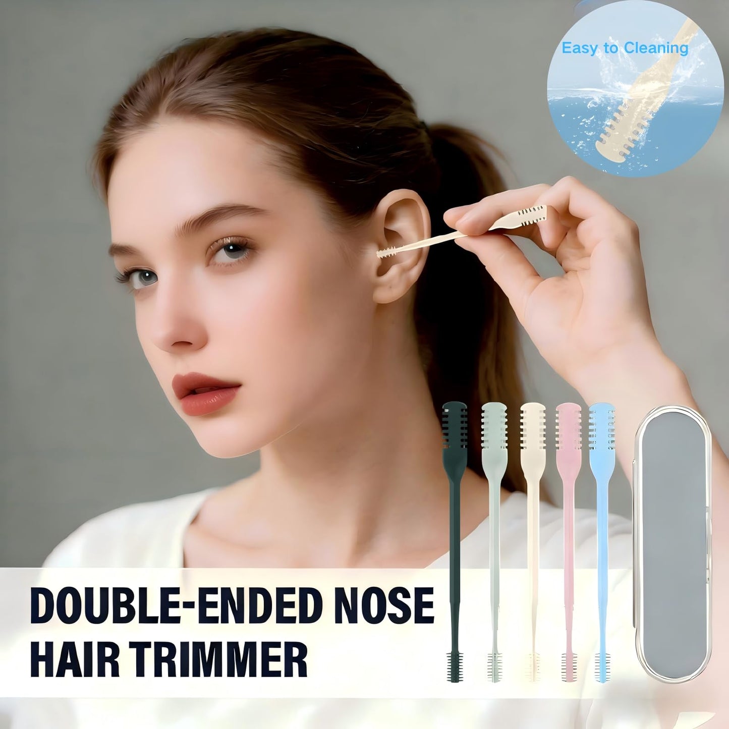 Epeosuc 2-in-1 Nose Hair Trimmer, 2026 New Portable Manual 360° Rotating Nasal Hair Cutter, Nostril Hair Removal Tool with Ear Picker for Travel Essentials (Beige, 3PCS)