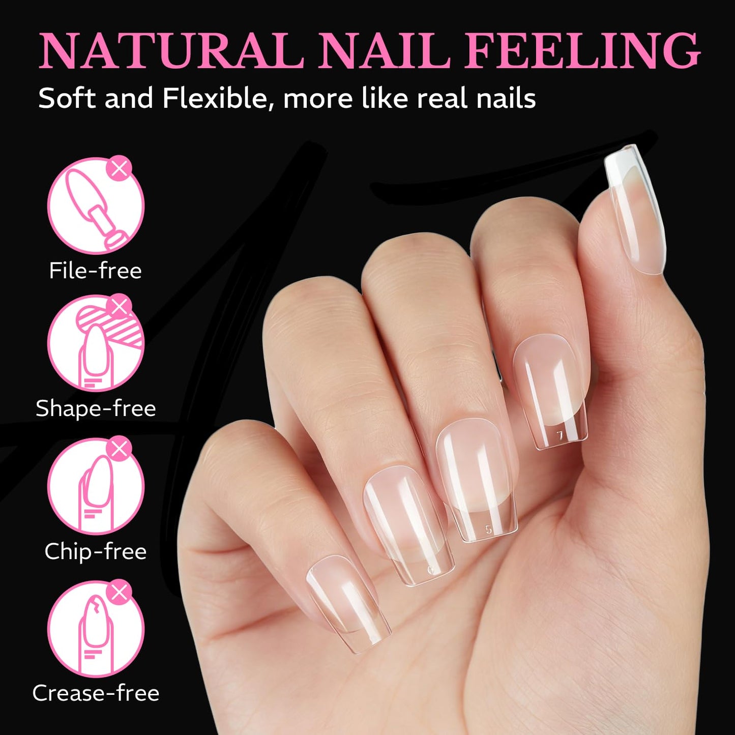 Short Square Nail Tips - 600pcs Pre-Etched Soft Gel Acrylic Fake Nails | Half Matte Full Cover for DIY Manicure
