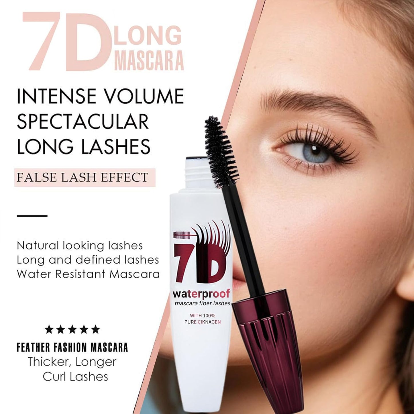 7D Mascara Fiber Lashes - Waterproof Black Formula for Thick, Softer, Fuller Lashes | 2-Pack