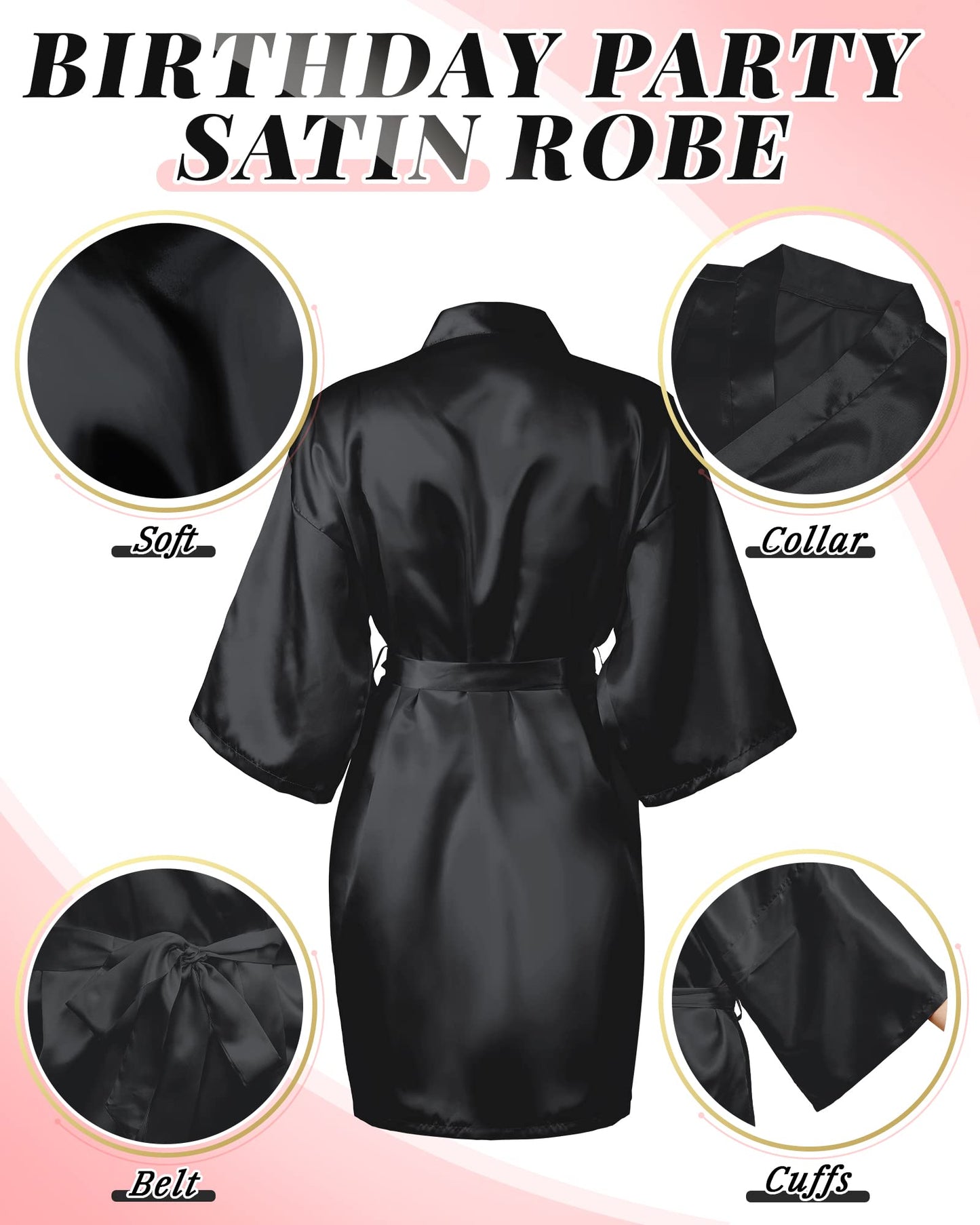 Patelai 12 Pcs Bridesmaids Robes for Women Silk Satin Kimono Short Robe Bulk Bridal Party Wedding Sleepwear (One Size,Black)
