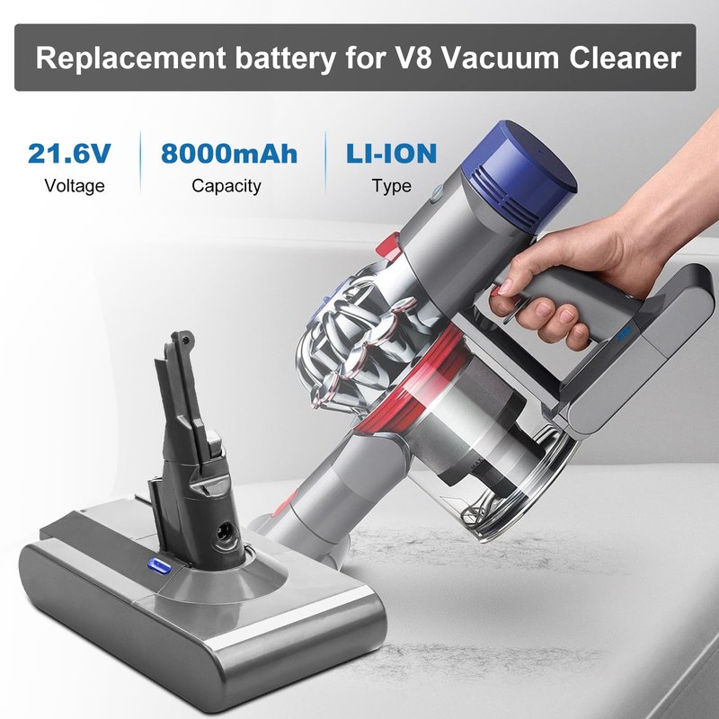 8000mAh 21.6 Volt V8 Replacement for V8 Battery 21.6V 8.0Ah Lithium-ion Compatible with V8 Battery Absolute Animal Motorhead Fluffy Carbon Fiber Vacuum SV10 Vacuum Power Battery Tools (Sliver)