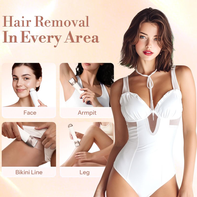 Bikini Trimmer for Women, 2 in 1 Electric Shaver for Women, Pubic Hair Trimmer Waterproof IPX7 with LED, Bikini Razor for Leg Arm Underarm Bikini Area, Gift for Family Friends - White