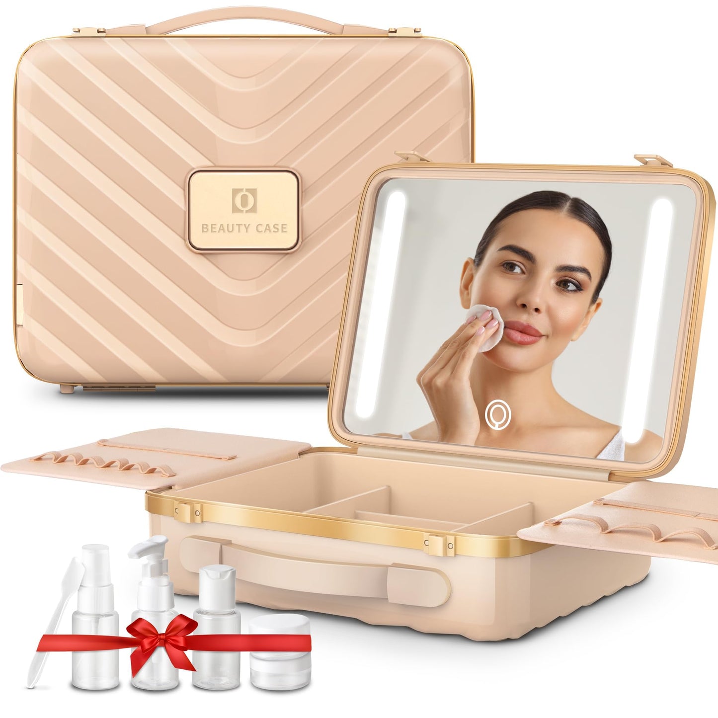 EASYINBEAUTY Makeup Travel Case with LED Lighted Mirror, Pink