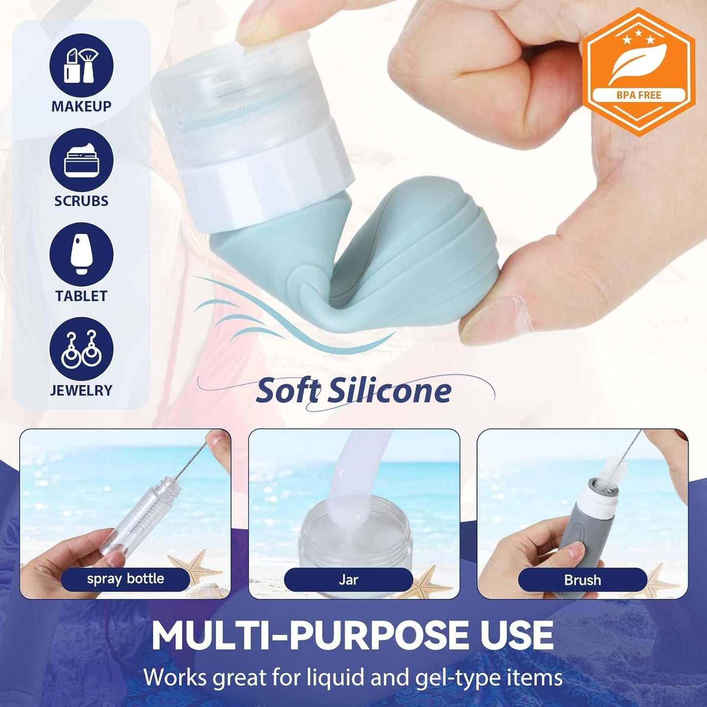Travel Bottles for Toiletries - TSA Approved Leak Proof Silicone Set | 10 Pack Gray Containers