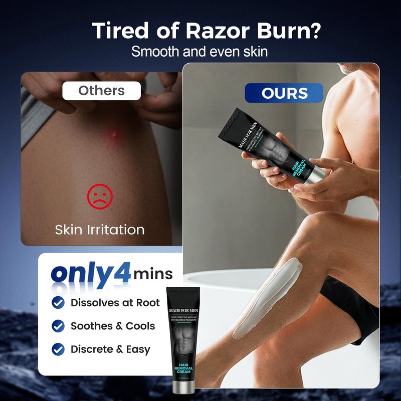 Painless Hair Removal Cream for Men, Intimate & Body Depilatory Cream for Male Grooming, Quick Hair Dissolving, Moisturizing Soothing Formula, 100ml (1)