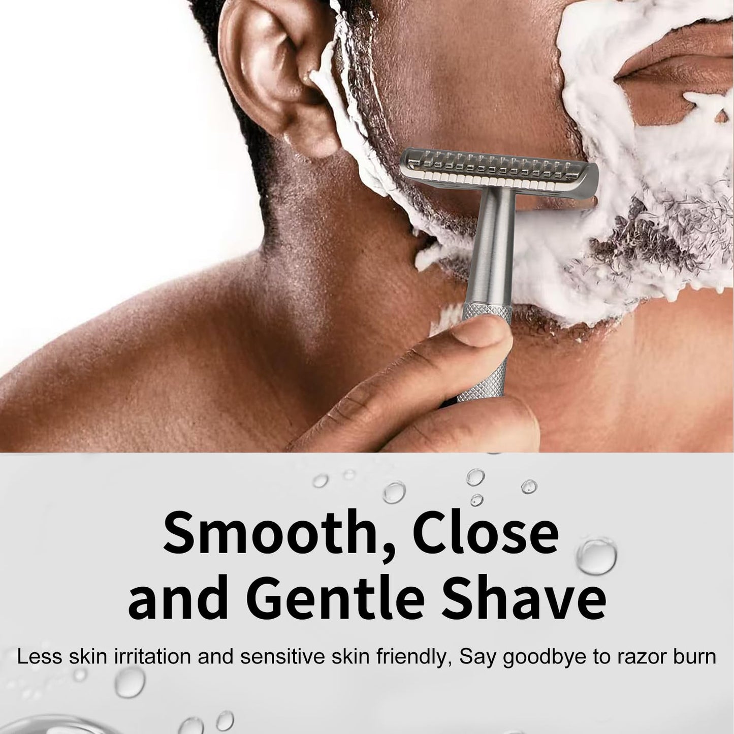Double Edge Safety Razors for Men, Single Blade Razor, Stainless Steel Reusable Metal Razor, with 10 Platinum Coating Double Edge Blades, Smooth Close Gentle Shave, Plastic Free, Zero Waste, Silver