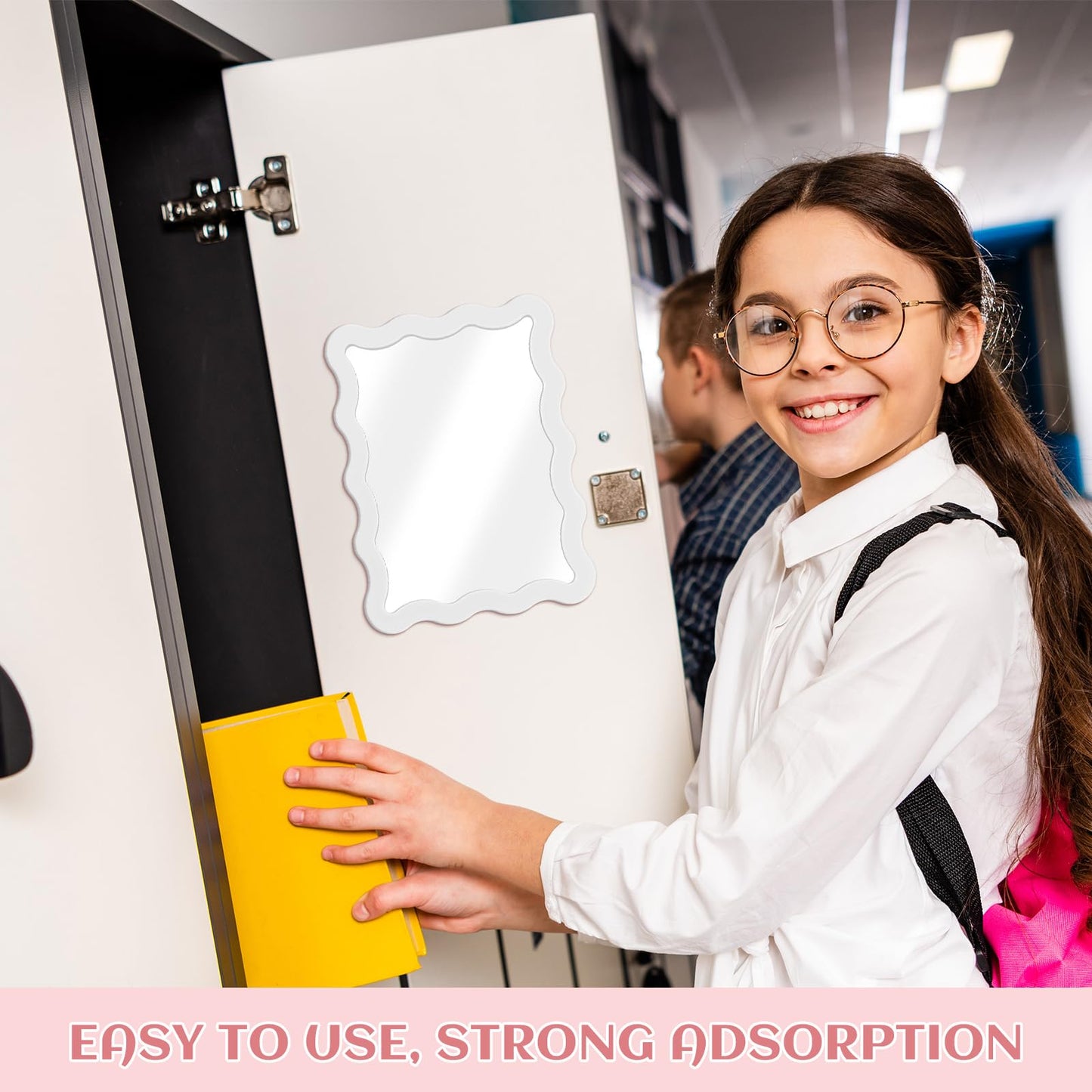 Leinuosen 7x9'' Scalloped Magnetic Locker Mirror Real Glass Makeup Mirror with Magnetic Backing Cute Locker Decorations for Office Cabinet Lockers Accessories(White)