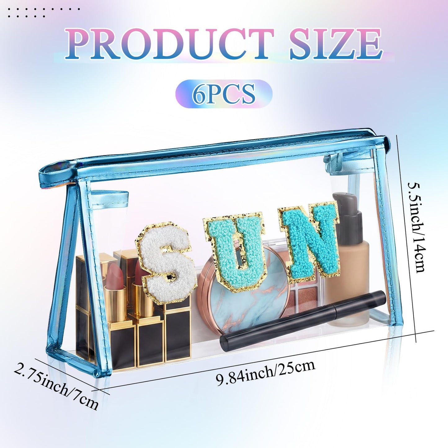 Weewooday 6 Pcs Clear Sunscreen Bag Preppy Patch SUN Makeup Bag Summer Essentials Clear Cosmetic Pouch Bulk Waterproof Toiletry Bags with Zipper for Women Summer Pool Travel Must Have Stuff