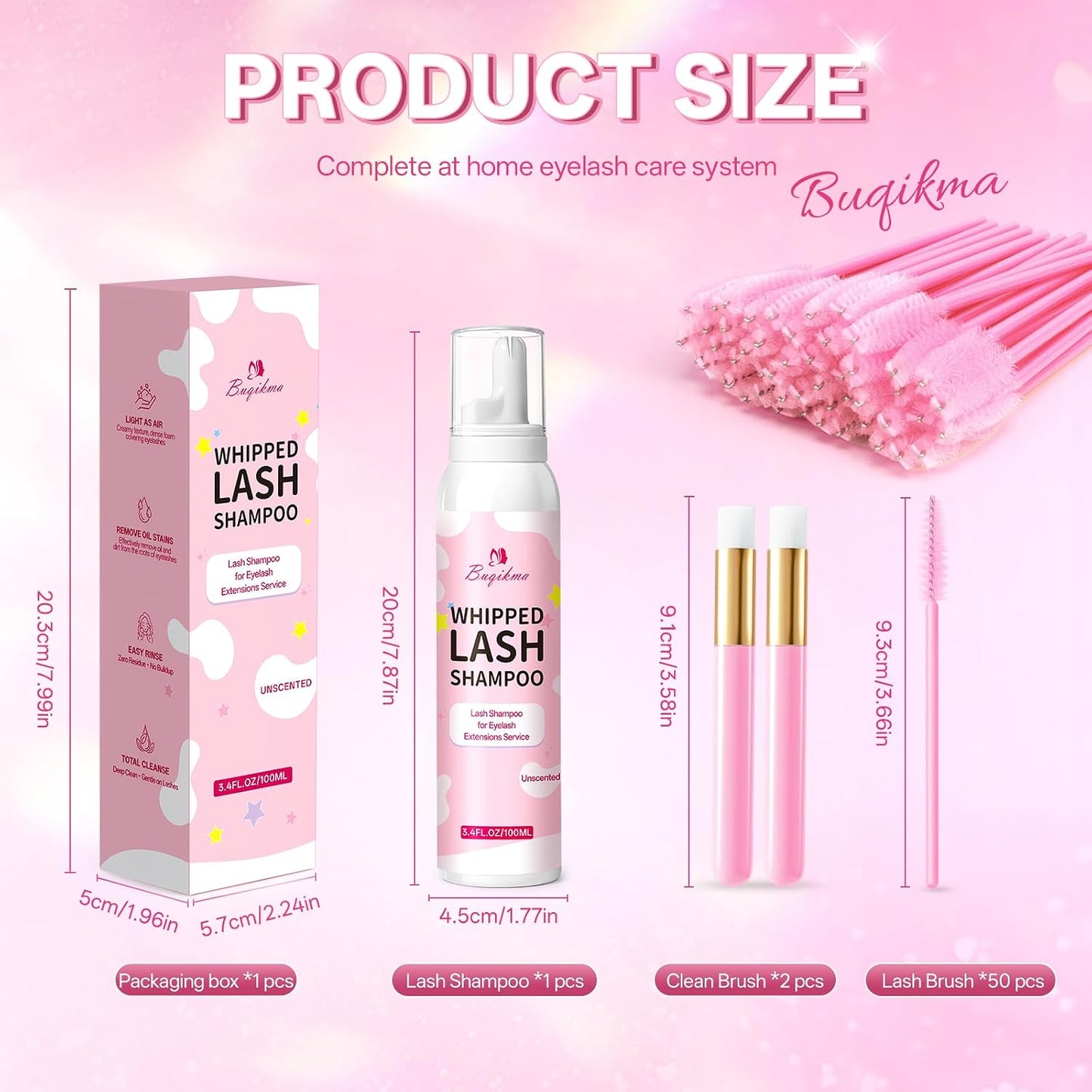 Whipped Lash Cream Shampoo Kit - Eyelash Cleansing Foam with Brush | 3.4fl.oz/100ml for Extensions & DIY Use (Unscented)