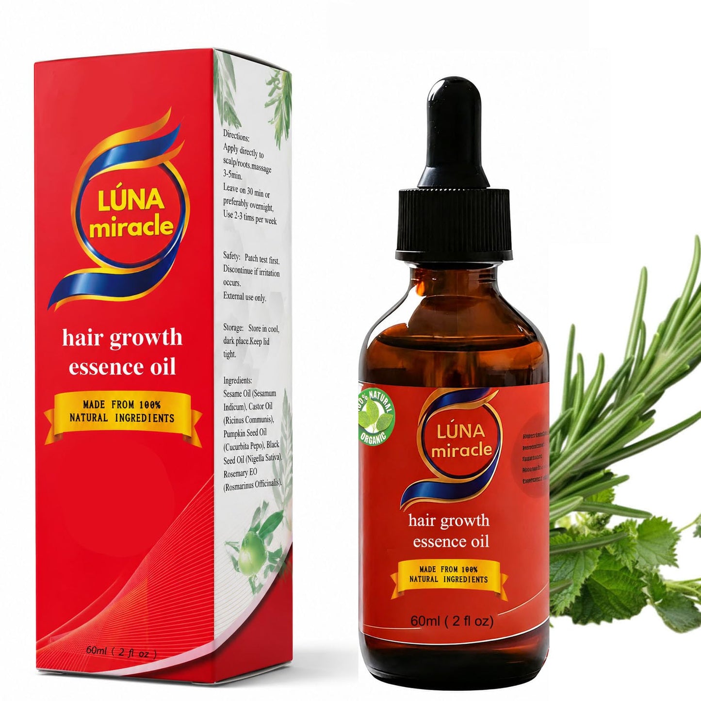 LUNA Miracle Hair Growth Oil, Hair Growth Serum, Natural Hair Density Essential Oil, Strengthening Oil Infused Frizzy & Damaged Hair Care to Support Longer, Healthier Strands (1PCS)