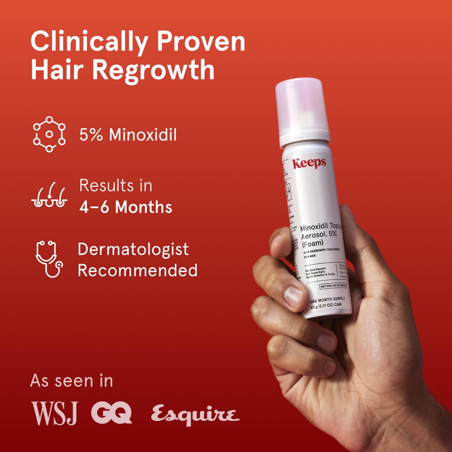 Keeps Minoxidil Solution 5% for Men - Extra Strength Topical Hair Regrowth Treatment - Non-Greasy Scalp Solution - Clinically Proven to Increase Hair Growth - 3 Month Supply (3 x 2 fl oz Bottles)