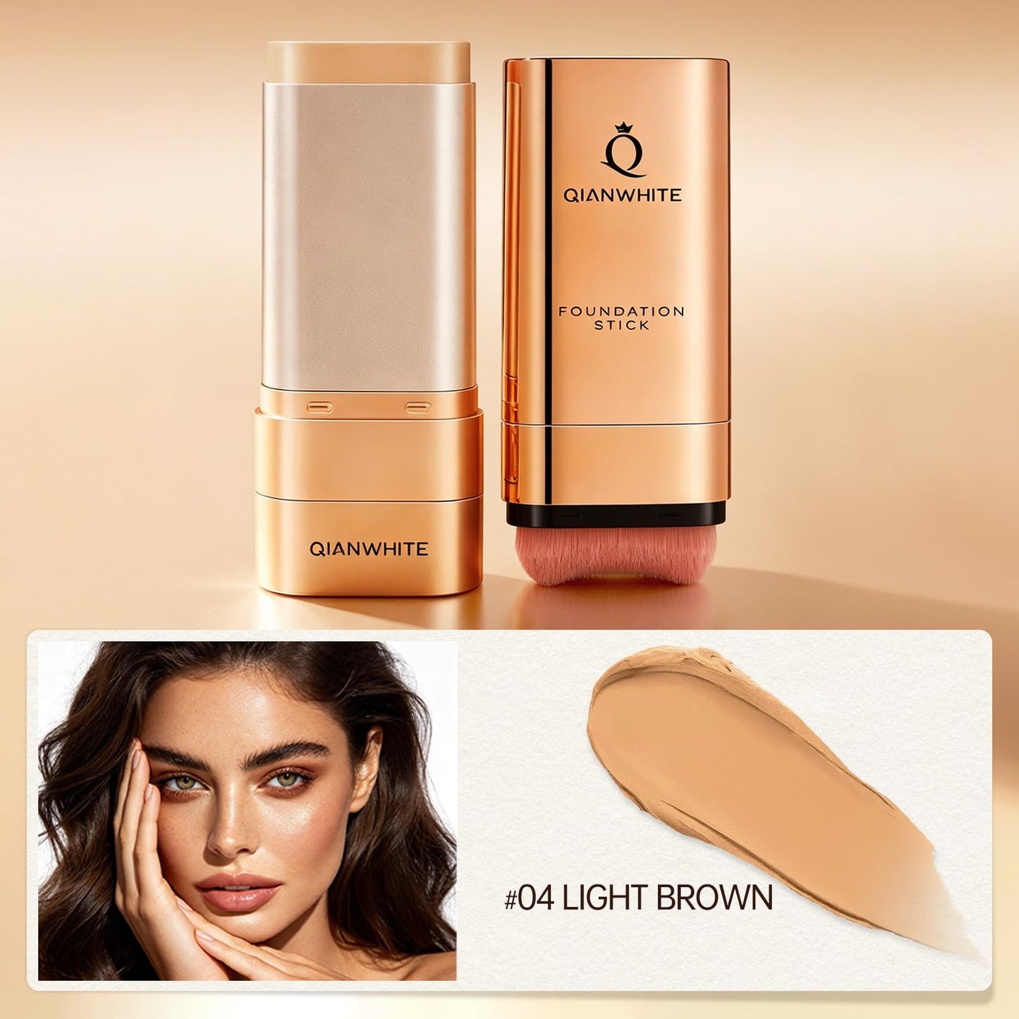 QIANWHITE Korean Foundation Stick Foundation for Mature Skin Tint, Buildable Light to Full Coverage Foundation Makeup Concealer, Dual-Ended with Brush for All Skin - Natural Dewy Finish (LIGHT BROWN)