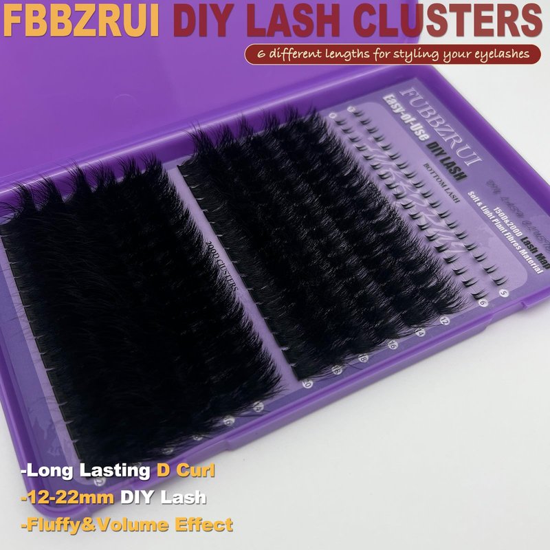 FUBBZRUI Lash Clusters with Bottoms Wispy Dramatic Individual Lashes D Curl 12-22mm Long Thick Mega Volume Eyelash Clsuters 150D+ 200D DIY Lash Extension