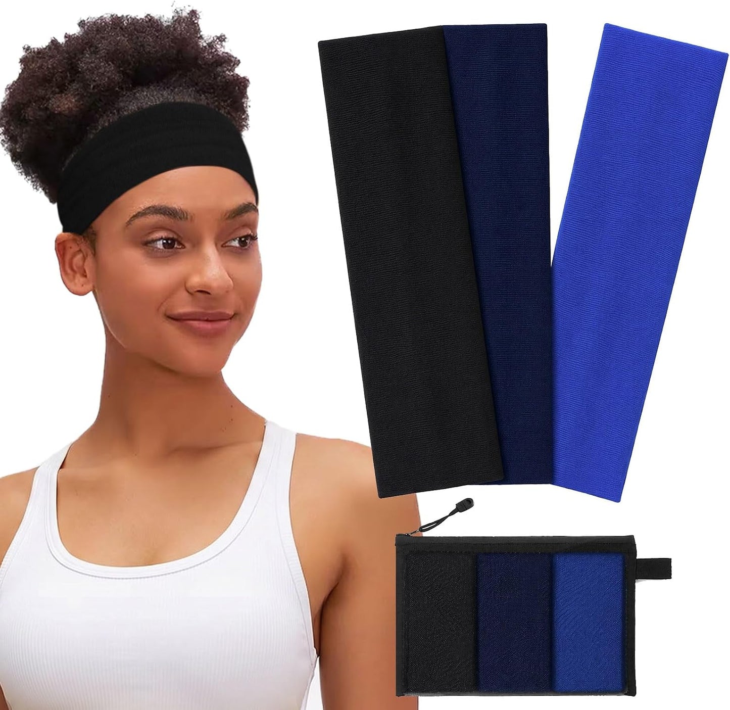 Non-Slip Headbands for Women - Soft Cotton Elastic Hairbands for Gym & Running | 3 Pack with Bag