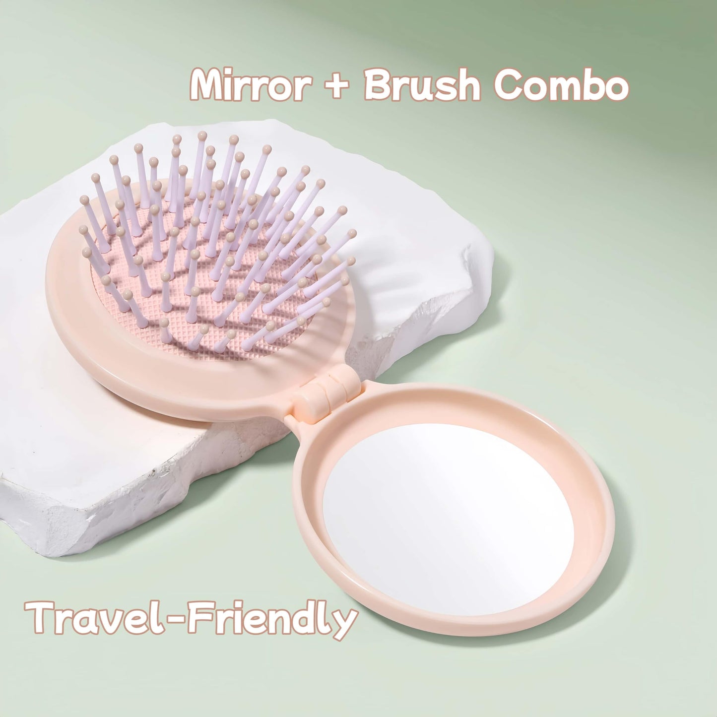 Arthaxi Compact Mirror with Mini Hair Brush, Small Gifts for Teen Girls, Peach Pink 1-Pack