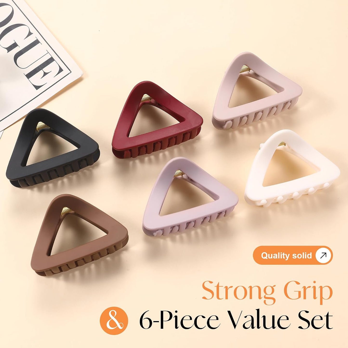 Triangle Hair Claws for Women - 6Pcs Flexible Unbreakable TPEE-Silicone Clips | Durable Non-Slip Medium Claw Set for All Hair Types