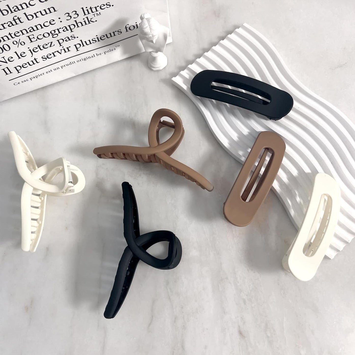Large Matte Hair Claw Clips - 6 Pcs Set for Thin, Fine, or Thick Hair | No-Slip Butterfly Clips