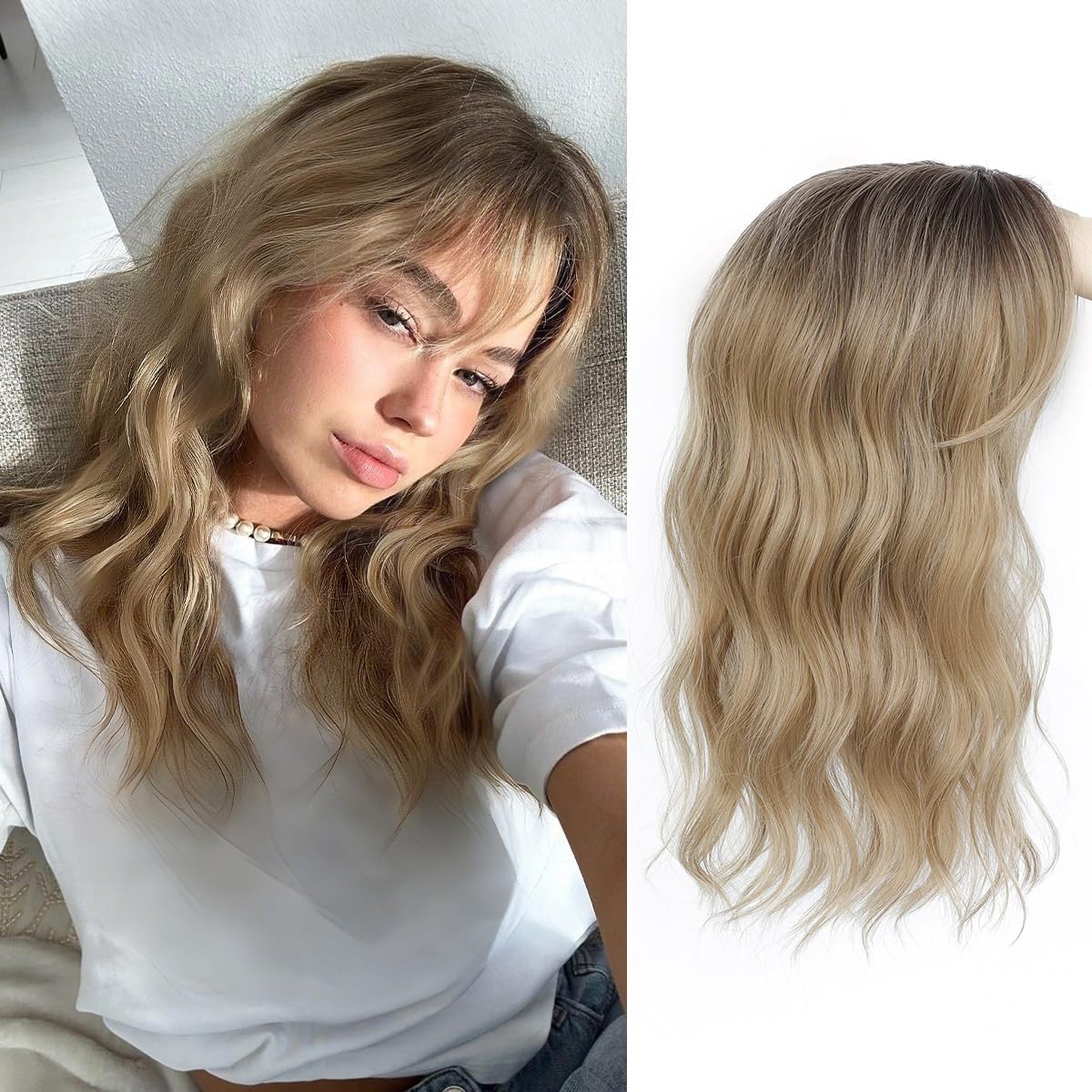 Wavy Hair Topper for Women - 16 Inch Full Coverage Hair Piece | Natural Blending, Easy to Wear