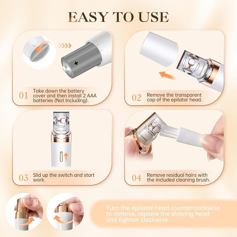 Epilator for Women, 2-in-1 Facial Hair Removal Epilator, Painless Designed Hair Remover with Built-in LED Light for Precision, Smooth Glide Hair Remover for Women Face Lips Chin Peach Fuzz