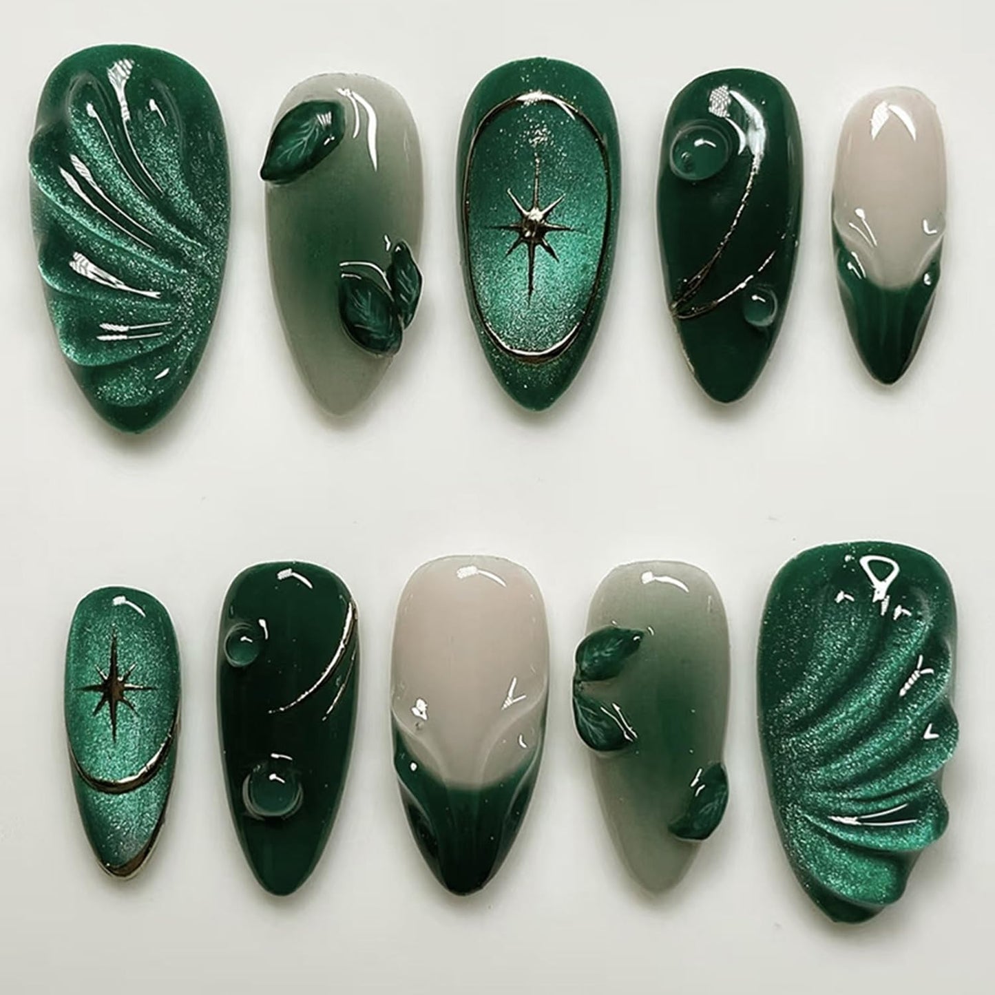 Short Almond Press-On Nails - 24 Pcs French Tip with Leopard Print & Gold Beads | Reusable Acrylic Nail Designs for Women