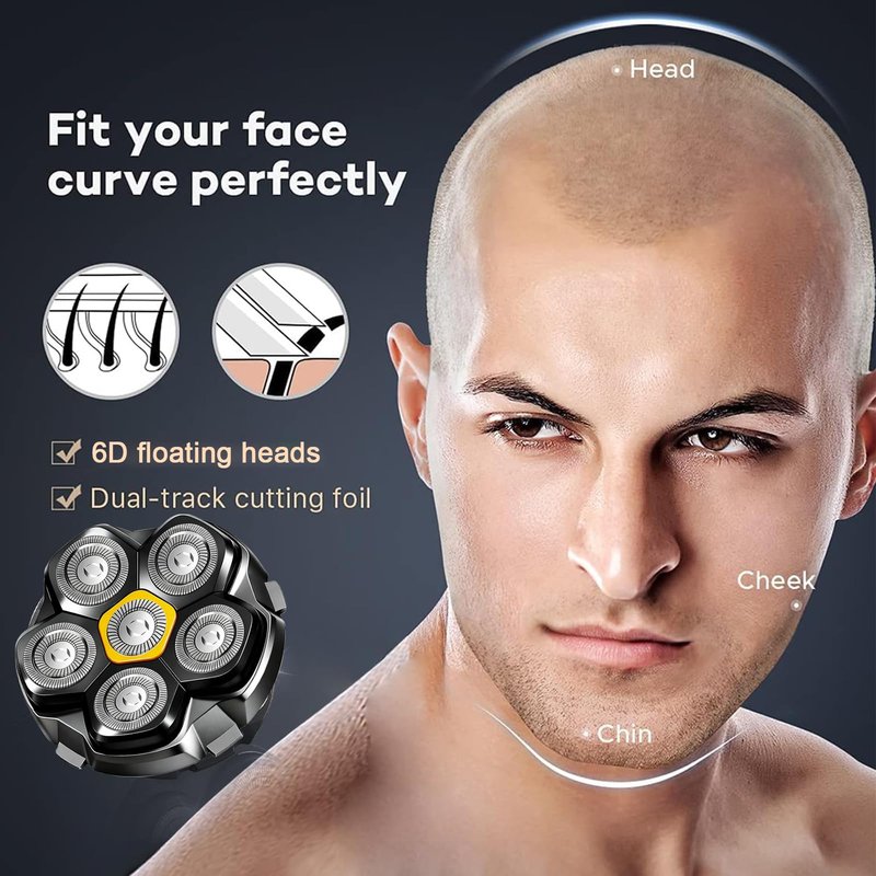 6 Blade Magnetic Replacement Shaving Heads Compatible with 6D Blade Head Compatible with Head Shavers for Bald Men,3Pack Travel Size