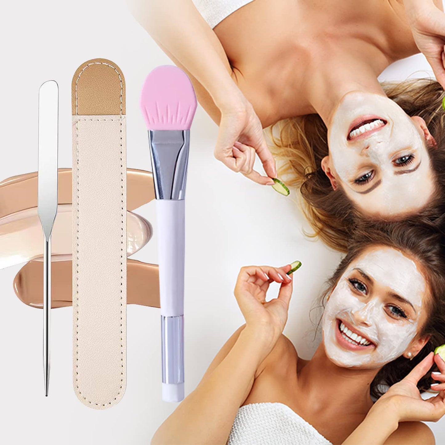 Korean Makeup Spatula and Palette Set - Stainless Steel Professional Foundation Spatula, Cosmetic Brush, and Rectangle Palette for Facial Cosmetic Application