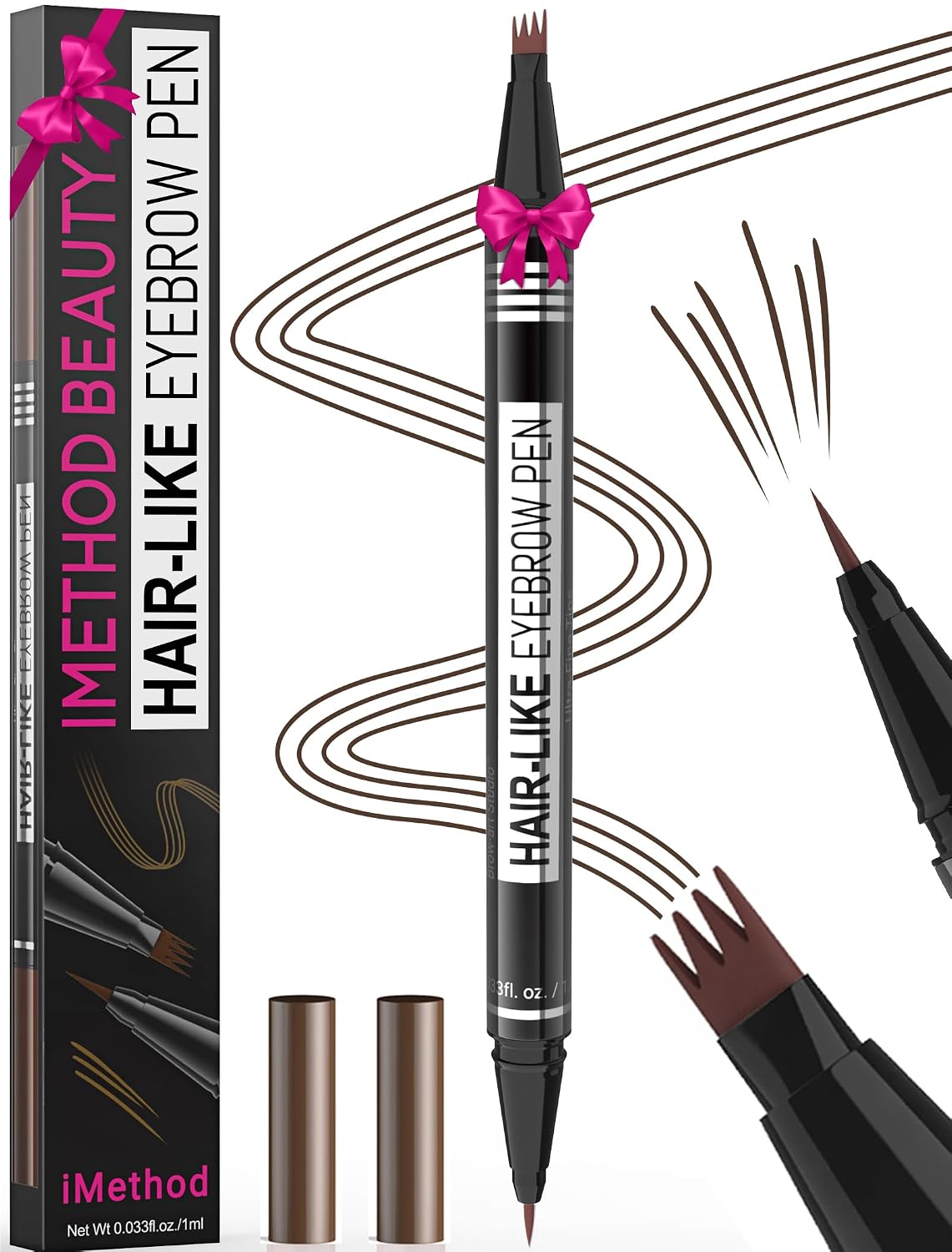 Microblading Eyebrow Pen - 2-in-1 Dual-Ended Pencil with 4-Fork & Brush Tips for Natural Hair-Like Brows | Long-Lasting Brown
