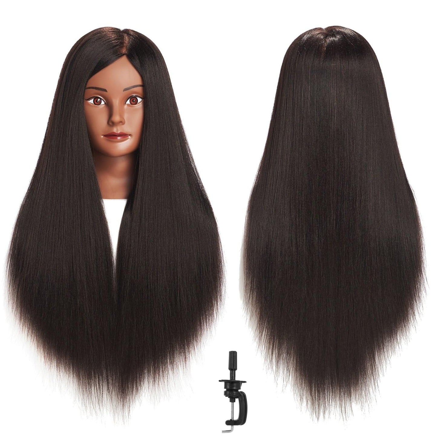 Mannequin Head - 26-28" Yaki Synthetic Fiber Training Head for Hairdressing | Cosmetology Practice Model with Clamp Stand