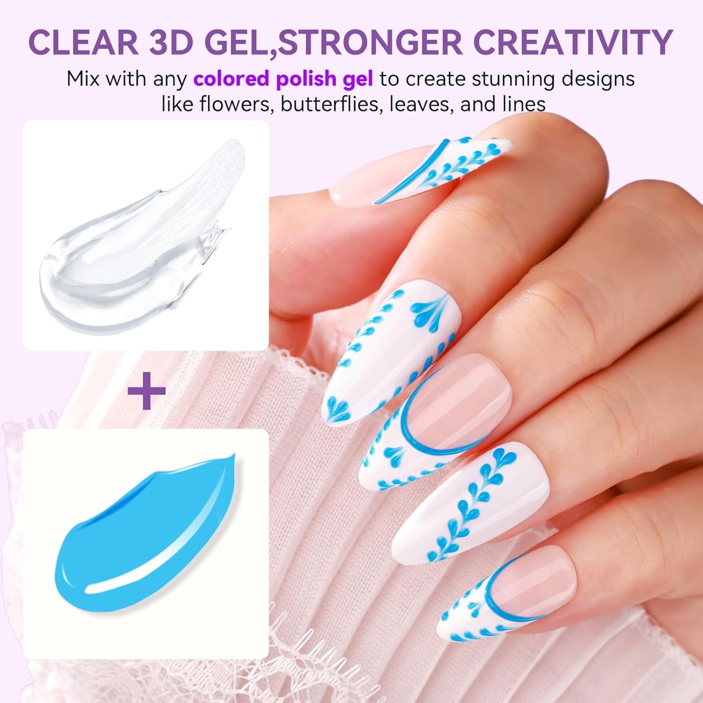 3D Gel Nail Art - Clear Painting Gels for Chrome Powder | No Wipe Sculpting & Carving Gels, 0.28 fl. oz