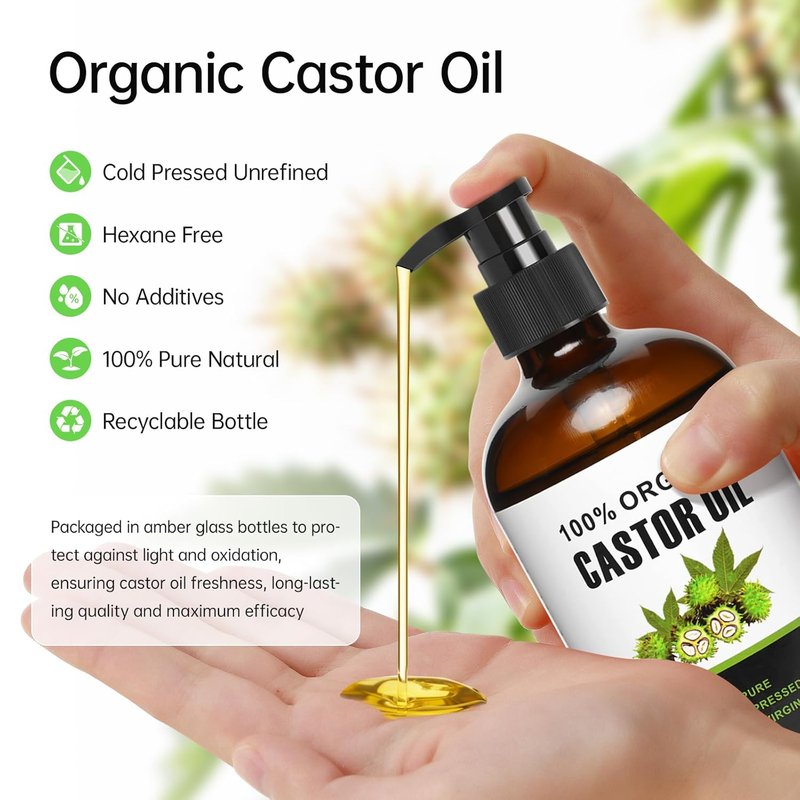 Castor Oil Patches Kit - 30 Pack Organic Cotton Wraps for Stomach & Liver Detox | Includes 8 oz Cold Pressed Castor Oil