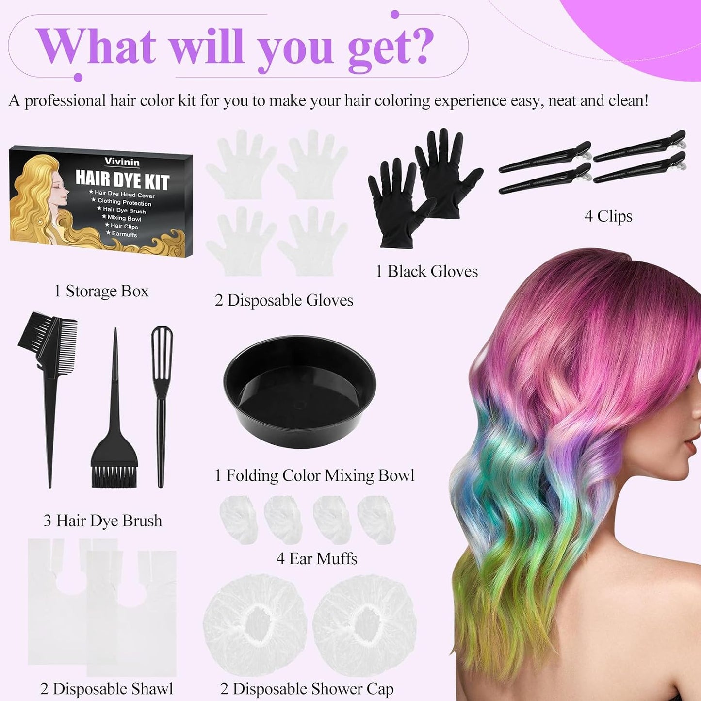 19PCS Hair Dye Kit - Complete Hair Coloring Set with Brush, Bowl, Clips & Accessories | Ideal for Home Use